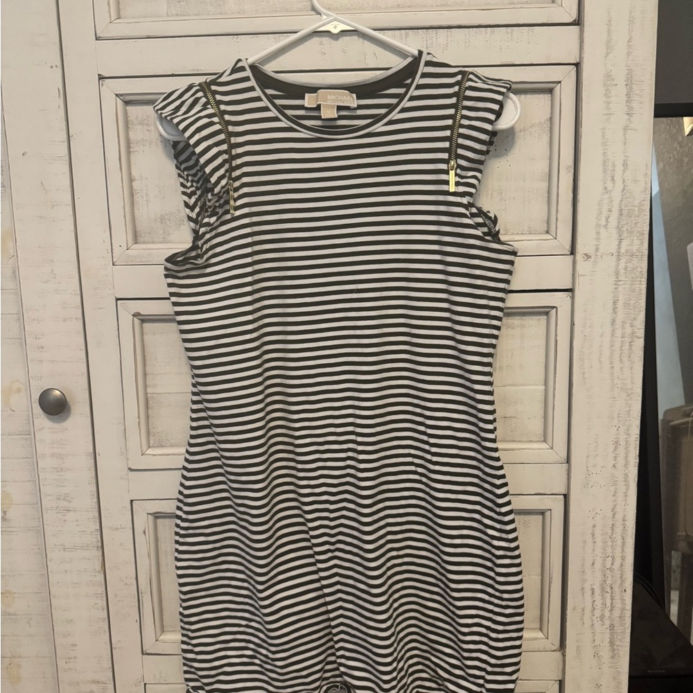 Michael Kors Black and White Striped Mini Dress